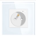 Gniazdo elektryczne z bolcem 230V pojedyncze Wi-Fi z pomiarem energii Białe z ramką szklaną