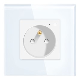 Gniazdo elektryczne z bolcem 230V pojedyncze Wi-Fi z pomiarem energii Białe z ramką szklaną