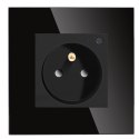 Gniazdo elektryczne z bolcem 230V pojedyncze Wi-Fi z pomiarem energii Czarne z ramką szklaną