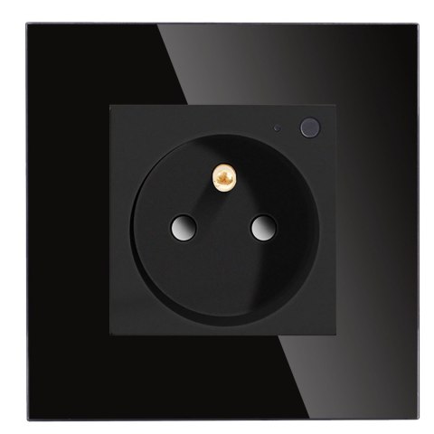 Gniazdo elektryczne z bolcem 230V pojedyncze Wi-Fi z pomiarem energii Czarne z ramką szklaną