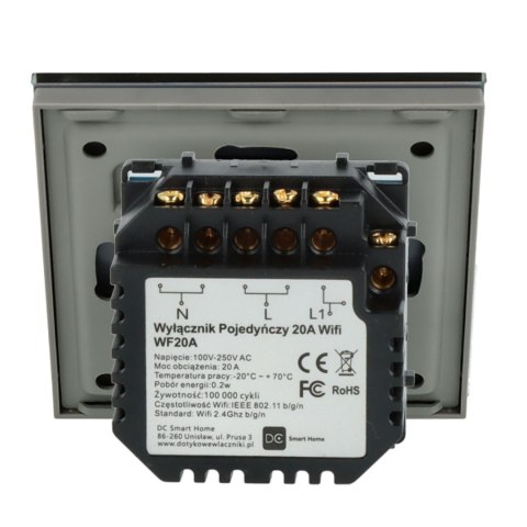 Włącznik dotykowy pojedynczy Wi-Fi 20A Bojler Szary z N
