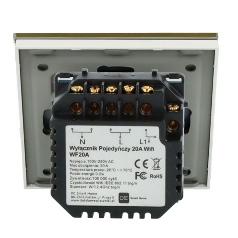 Włącznik dotykowy pojedynczy Wi-Fi 20A Bojler Złoty z N