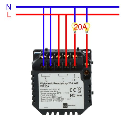 Włącznik dotykowy pojedynczy Wi-Fi 20A Bojler Złoty z N